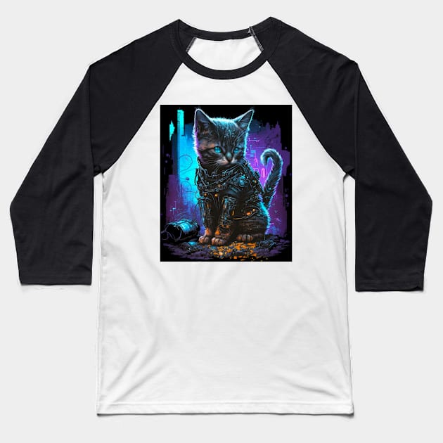 cute cyberpunk cat kitten Baseball T-Shirt by SJG-digital